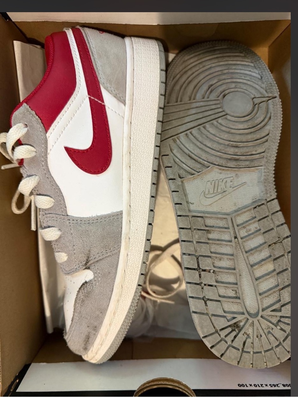 Jordan Men's 4.5 women’s 6 White, Gray & Red Low-Top Sneakers - Picture 2 of 3